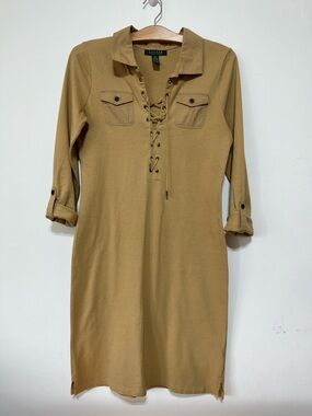 Lauren Ralph Lauren  NWOT Caramel Lace-Up Shirt Dress Size Small